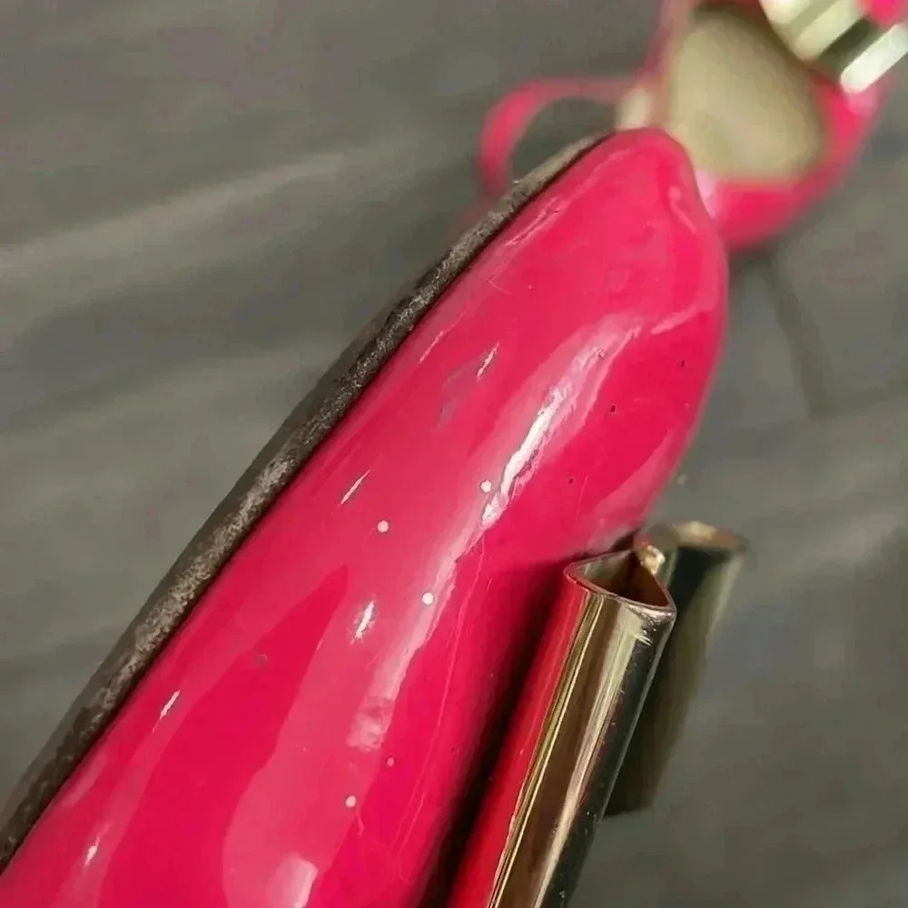 Kate Spade Barbie  Pink Leather Block Heels with Golden Bow- US 8- Italy - Picture 11 of 12